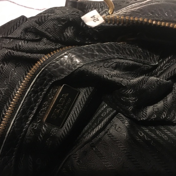 Prada Vitello Trimmed Tessuto Bowler Bag Satchel Shoulder Handbag - Picture 12 of 16